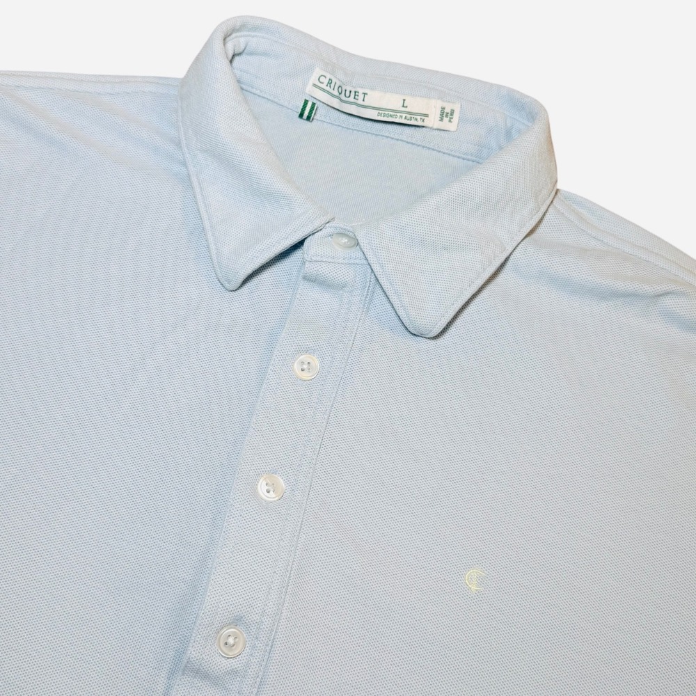 Criquet Mens Large Pima Cotton Short Sleeve Golf Polo Shirt Light Blue Preppy